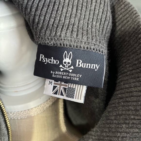 Psycho Bunny 1/4 Zip Pullover Sweater Mens Medium Gray Mock Neck Pima Cotton - Picture 3 of 7